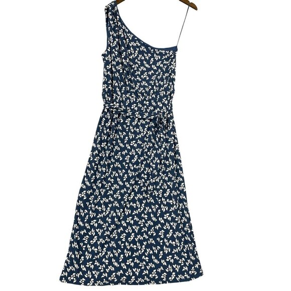 NEW Lauren Ralph Lauren Womens 12 One-Shoulder Midi Dress Blue & White Printed - Picture 2 of 11